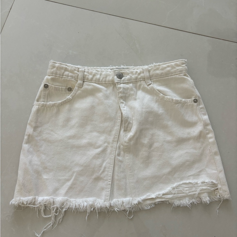 Zara White Denim Mini Skirt SZ L